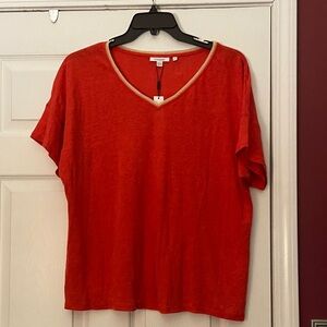 Chico's Linen V-Neck Short Sleeve Tee Size Large